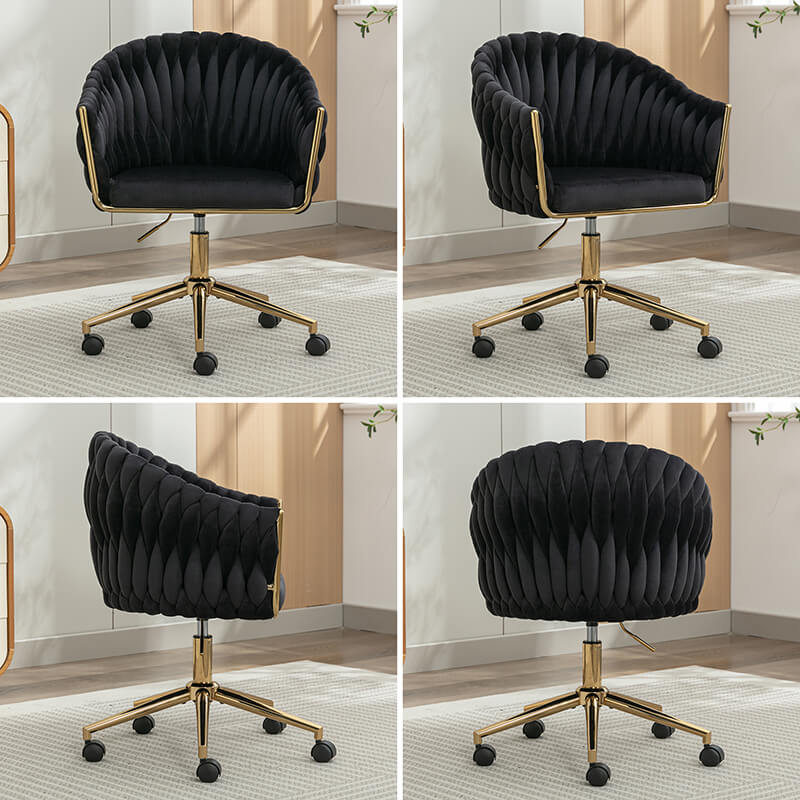 33.46" Modern Black Velvet Home Office Chair - Adjustable Height & Adjustable Casters