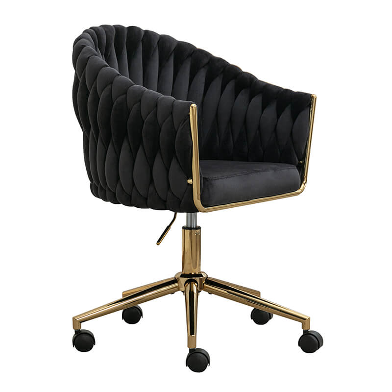 33.46" Modern Black Velvet Home Office Chair - Adjustable Height & Adjustable Casters