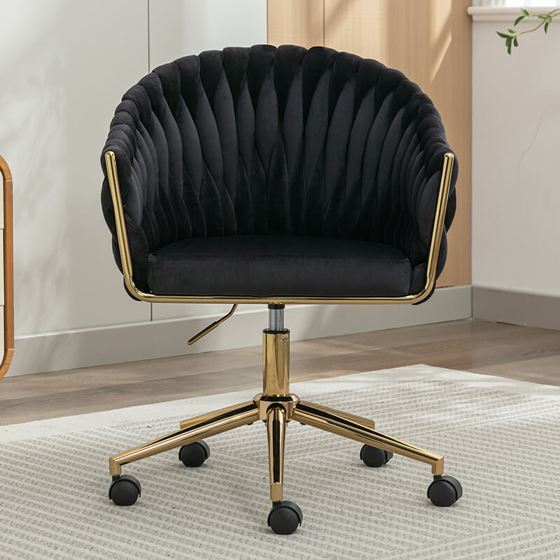 33.46" Modern Black Velvet Home Office Chair - Adjustable Height & Adjustable Casters