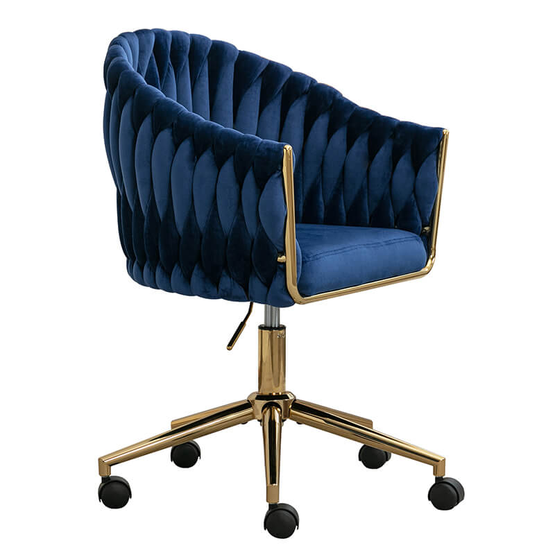 33.46" Modern Blue Velvet Home Office Chair - Adjustable Height & Adjustable Casters