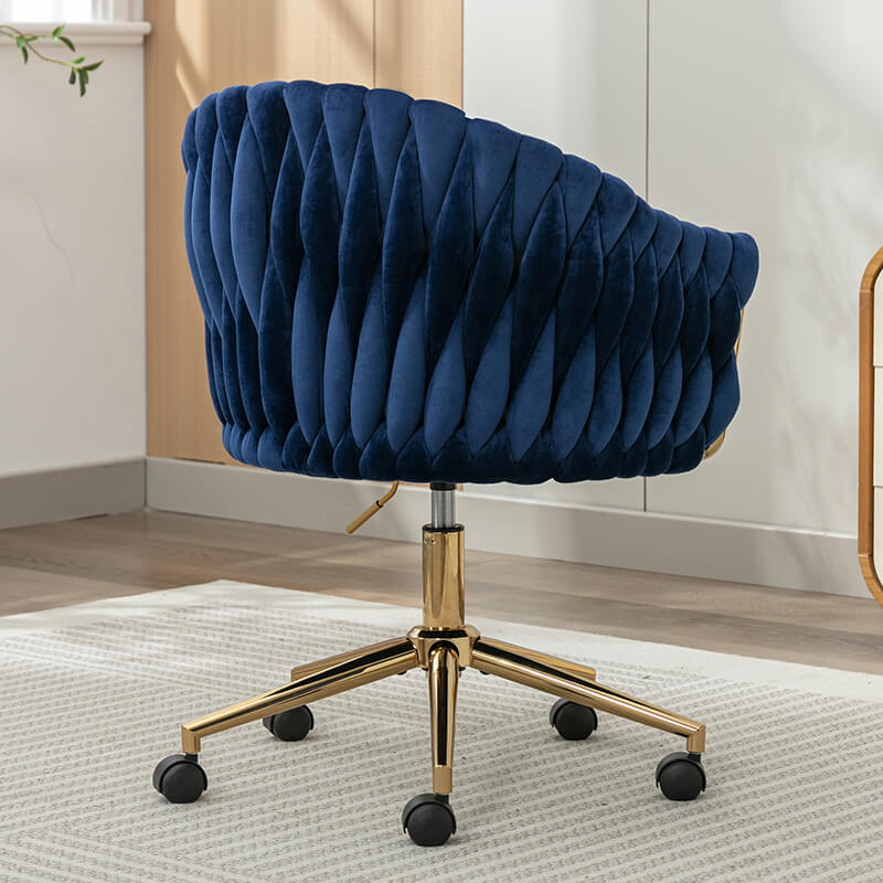 33.46" Modern Blue Velvet Home Office Chair - Adjustable Height & Adjustable Casters