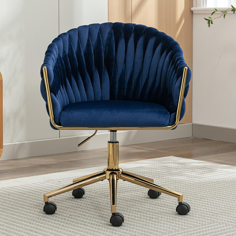 33.46" Modern Blue Velvet Home Office Chair - Adjustable Height & Adjustable Casters