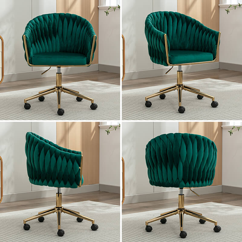 33.46" Modern Green Velvet Home Office Chair - Adjustable Height & Adjustable Casters