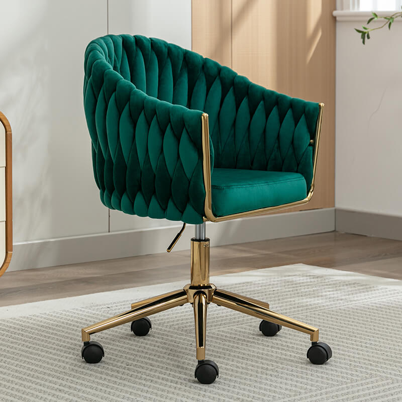 33.46" Modern Green Velvet Home Office Chair - Adjustable Height & Adjustable Casters