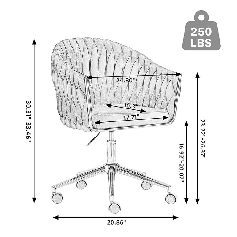 33.46" Modern Grey Velvet Home Office Chair - Adjustable Height & Adjustable Casters