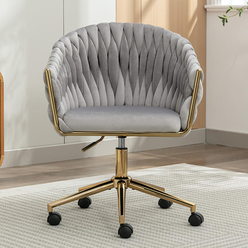 33.46" Modern Grey Velvet Home Office Chair - Adjustable Height & Adjustable Casters