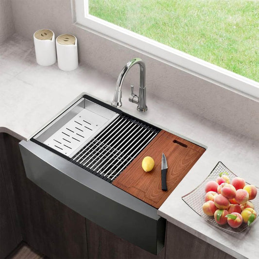 33" Farmhouse Matte Black Stainless Sink - with Accessory Kit