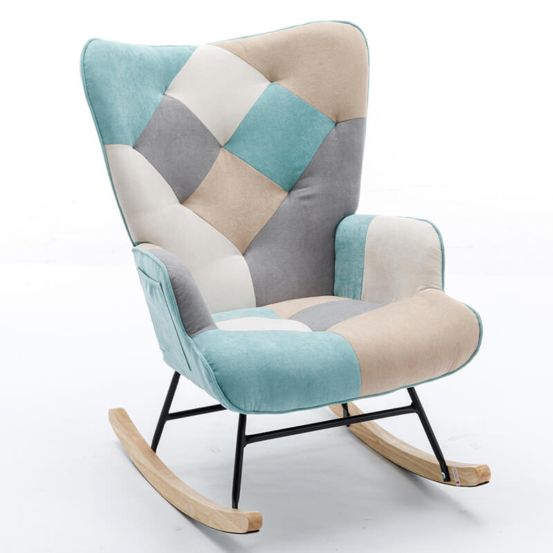 33" Modern Blue Patchwork Accent Rocking Chair