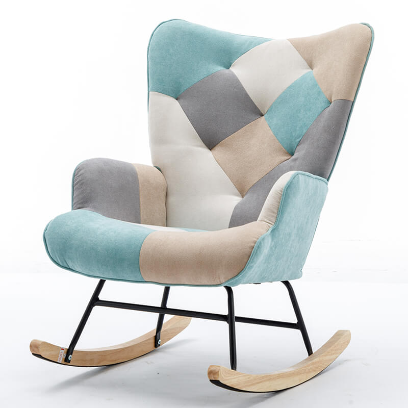 33" Modern Blue Patchwork Accent Rocking Chair