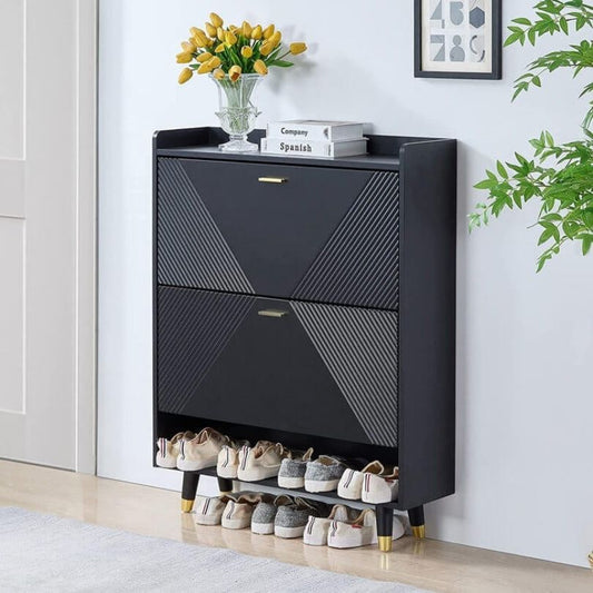 33" Modern Entryway Shoe Storage Cabinet with 2 Flip Drawers