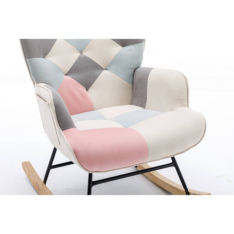 33" Modern Pink Patchwork Accent Rocking Chair 