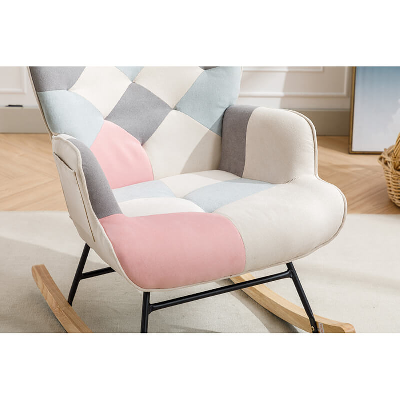 33" Modern Pink Patchwork Accent Rocking Chair 