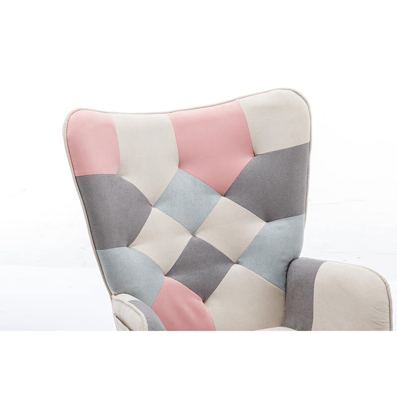 33" Modern Pink Patchwork Accent Rocking Chair 