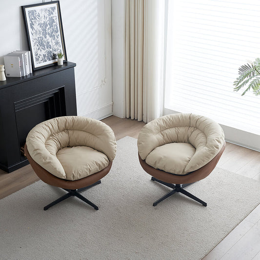 33" Swivel Barrel Two-Tone Accent Chair with Plump Seat - Brown & Beige