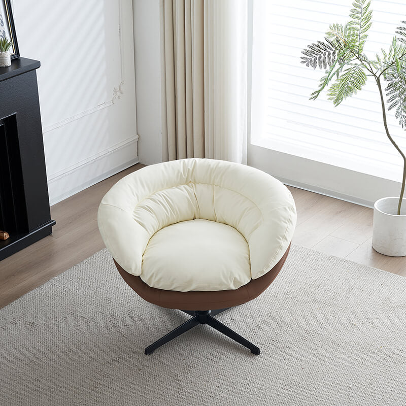 33" Swivel Barrel Two-Tone Accent Chair with Plump Seat - Brown & White