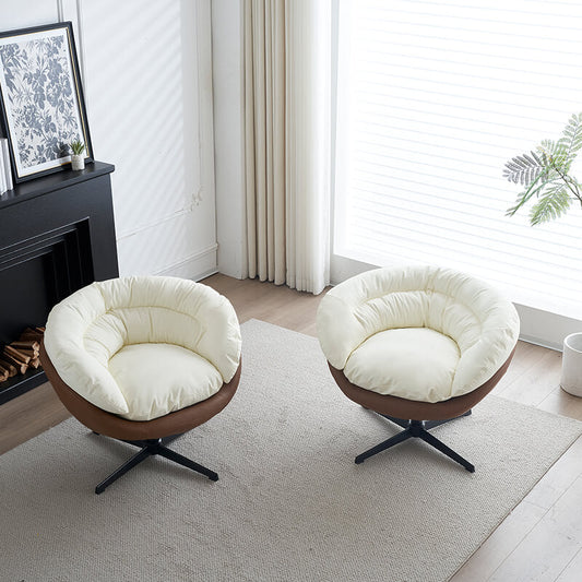 33" Swivel Barrel Two-Tone Accent Chair with Plump Seat - Brown & White