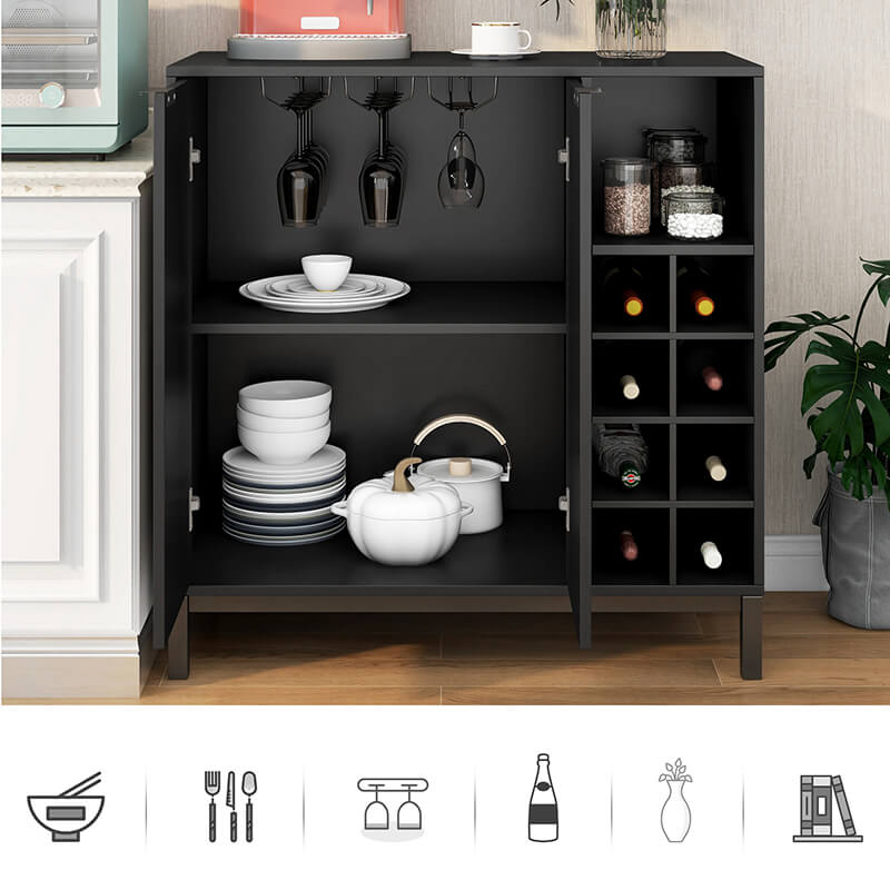 34" Modern Black Sideboard Buffet Cabinet with Storage