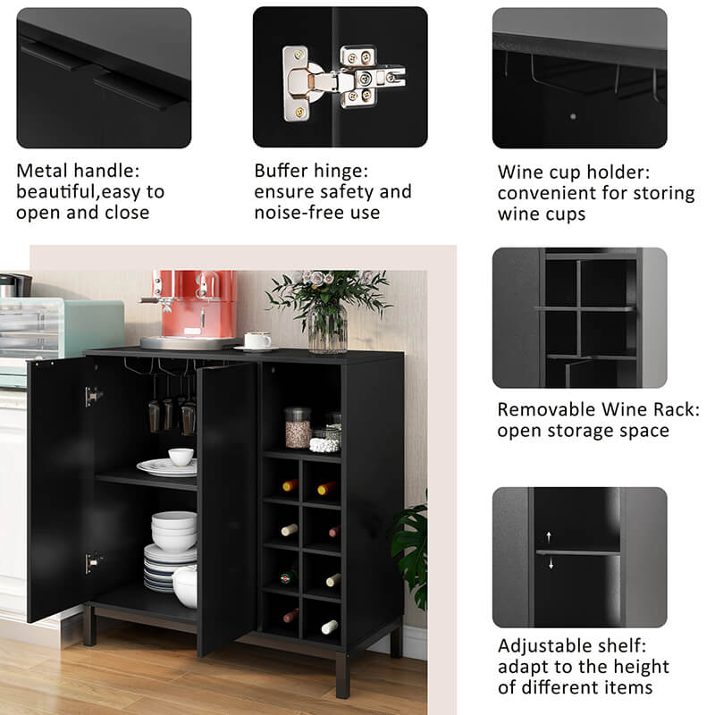 34" Modern Black Sideboard Buffet Cabinet with Storage