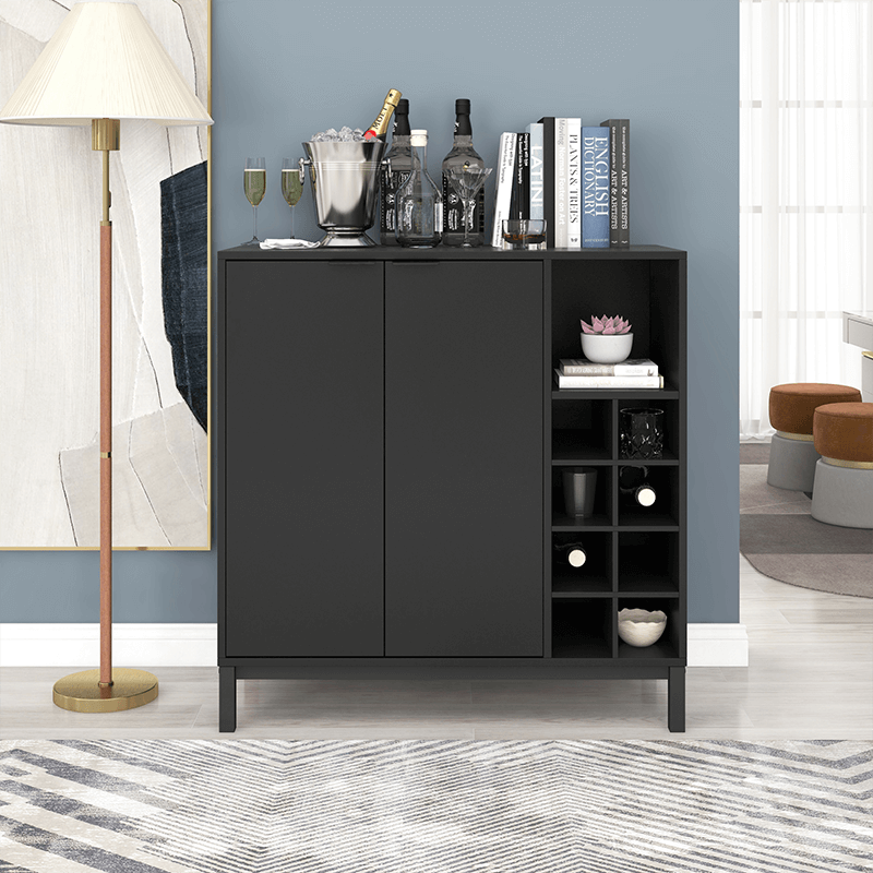 34" Modern Black Sideboard Buffet Cabinet with Storage