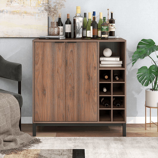 34" Modern Brown Sideboard Buffet Cabinet with Storage