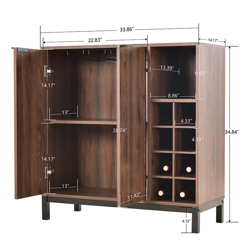 34" Modern Brown Sideboard Buffet Cabinet 