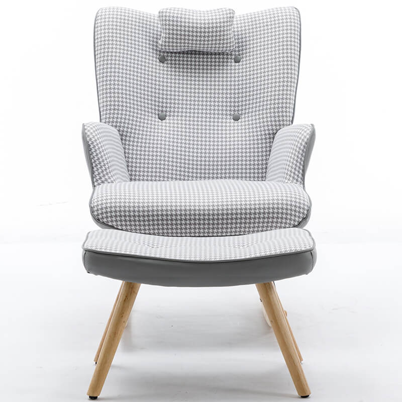 35.5" Light Gray Houndstooth Fabric Leather Rocking Chair 