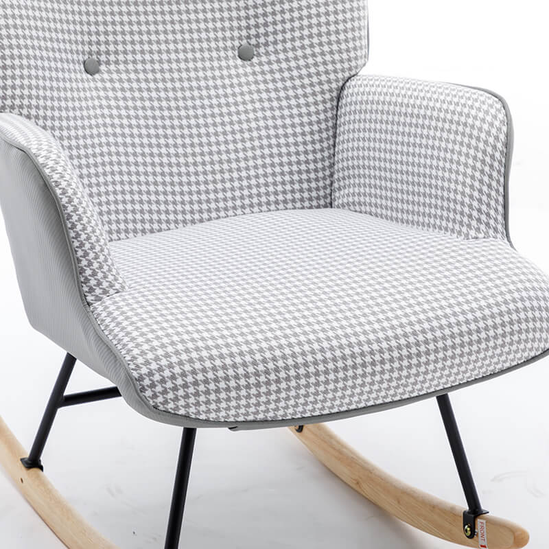 35.5" Light Gray Houndstooth Fabric Leather Rocking Chair 