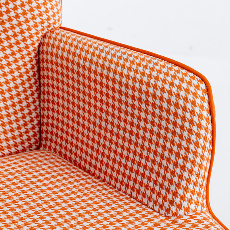 35.5" Orange Houndstooth Fabric Leather Rocking Chair