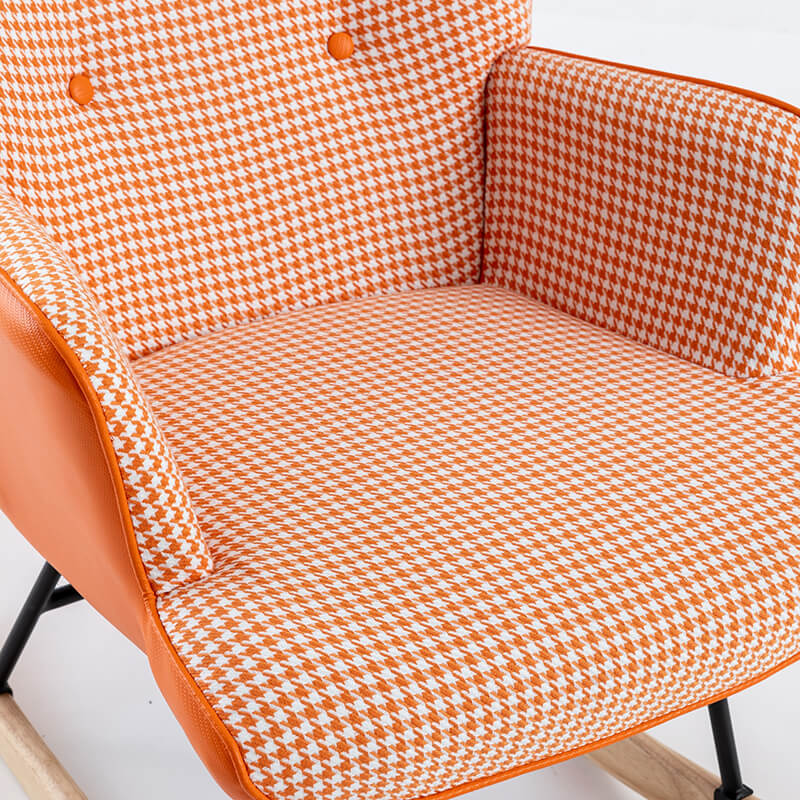 35.5" Orange Houndstooth Fabric Leather Rocking Chair