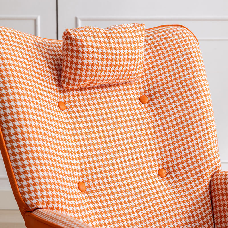 35.5" Orange Houndstooth Fabric Leather Rocking Chair