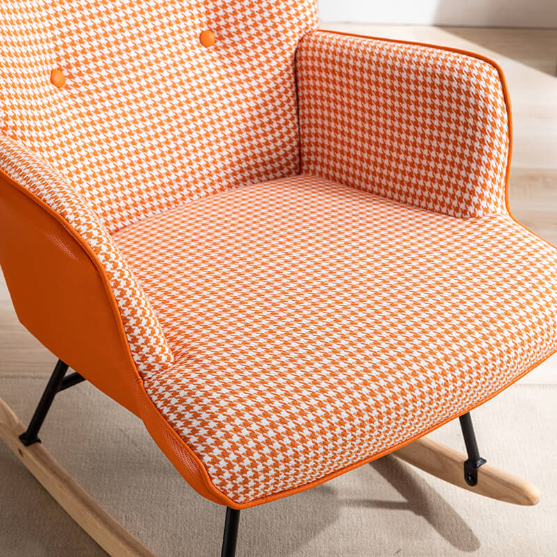 35.5" Orange Houndstooth Fabric Leather Rocking Chair