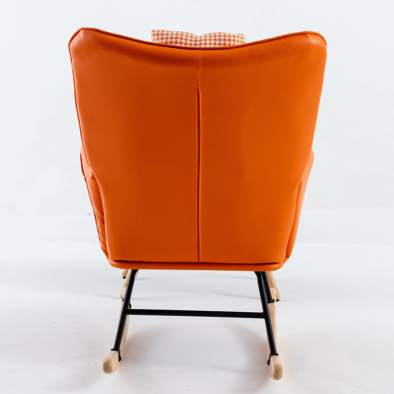 35.5" Orange Houndstooth Fabric Leather Rocking Chair