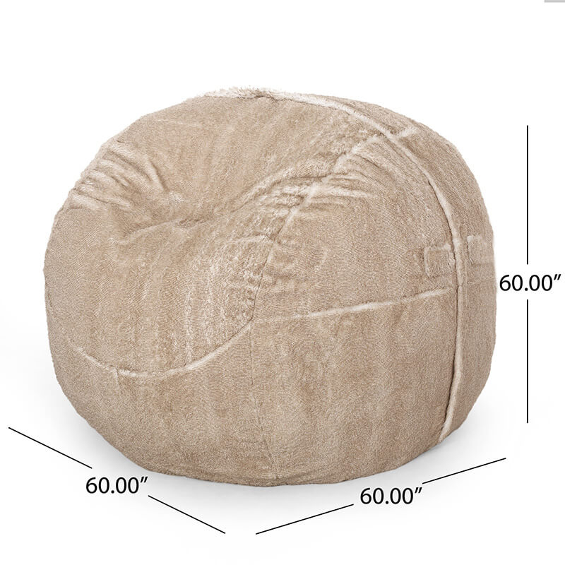 A dimension Image of our 60" Blalock 5-Foot Snow White and Beige Faux Fur Winter Bean Bag Chair