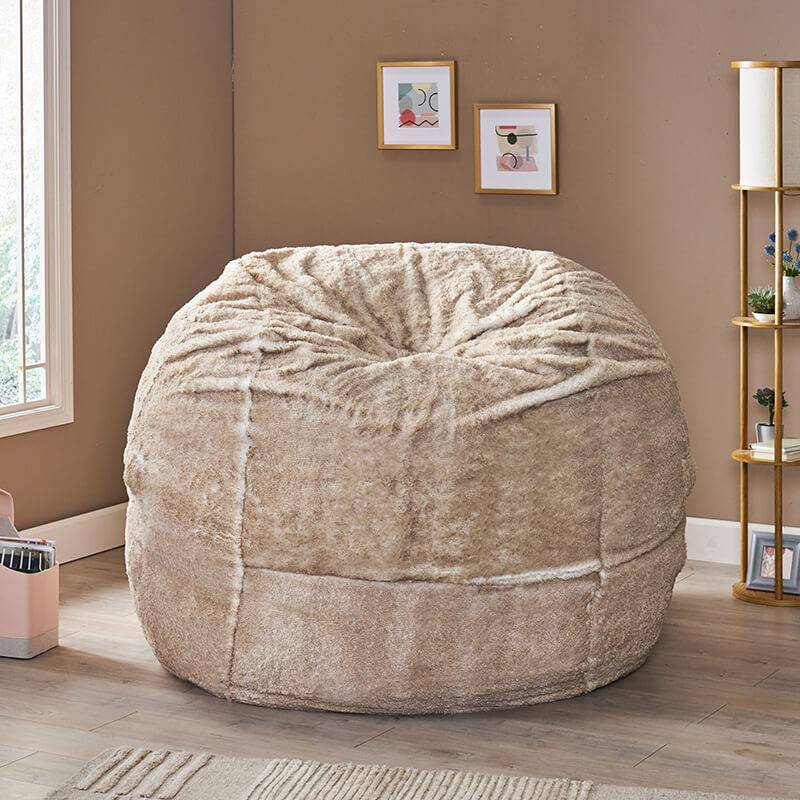 60" Blalock 5-Foot Snow White and Beige Faux Fur Winter Bean Bag Chair