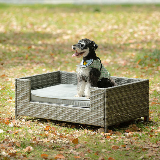 35" Dark Gray PE Wicker Dog Bed With Cushion