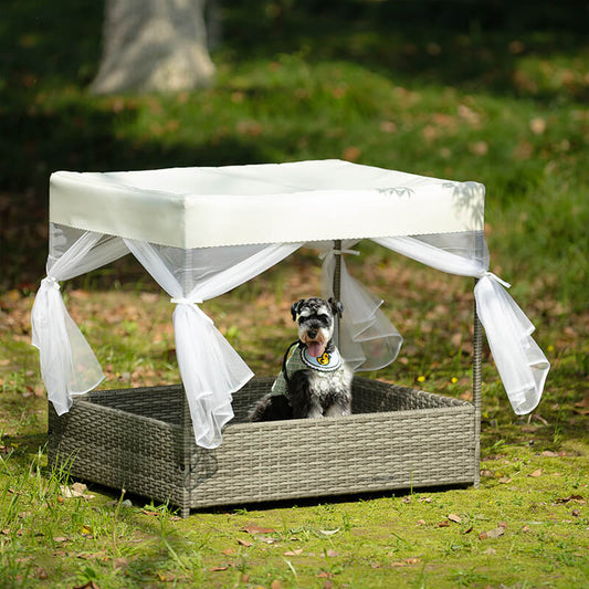 35" Dark Gray PE Wicker Dog House With Curtain