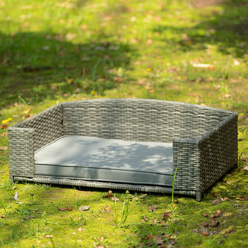 35" Dark Gray Rattan Pet Bed With Cushion