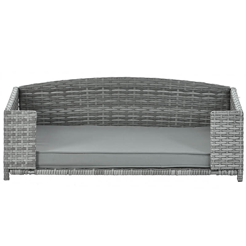 35" Dark Gray Rattan Pet Bed With Cushion