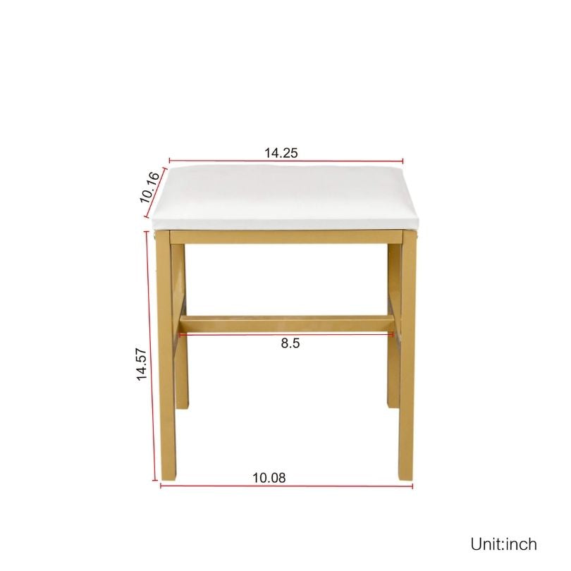 Table dimension image of our 35" Modern White Vanity with Stool and 9-LED Make up Mirror