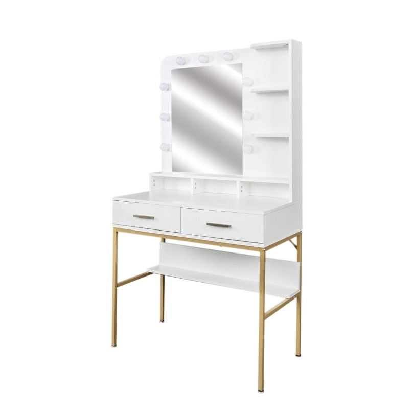 35" Modern White Vanity with Stool and 9-LED Make up Mirror