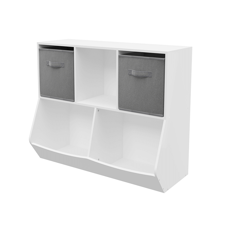 35" White and Gray Kids Bookcase with Collapsible Toy Storage Drawers