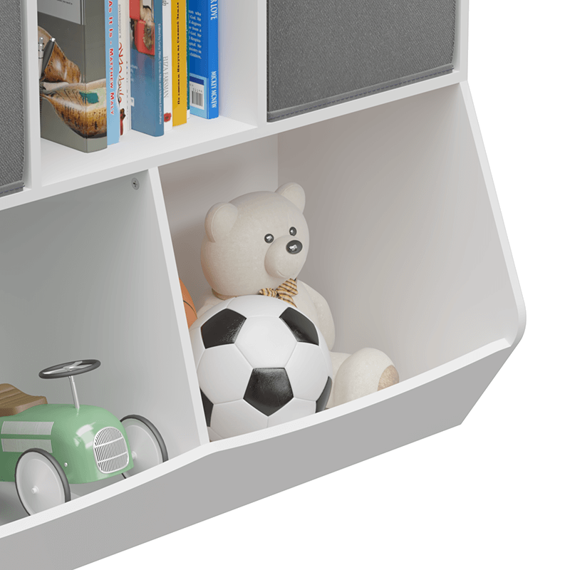 35" White and Gray Kids Bookcase with Collapsible Toy Storage Drawers