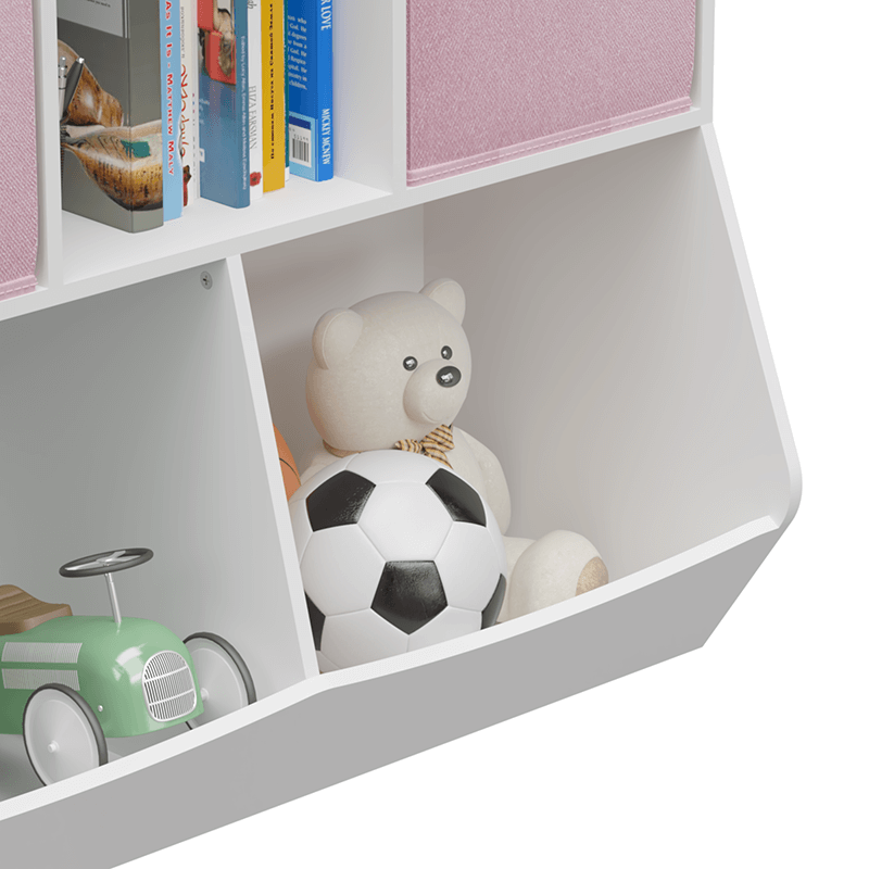 35" White and Pink Kids Bookcase with Collapsible Toy Storage Drawers