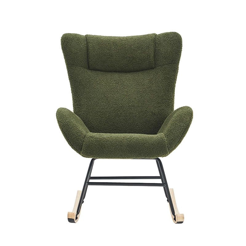 36.5" Modern Nursery Rocking Chair with Wood and Metal Legs - Deep Green Teddy Fabric