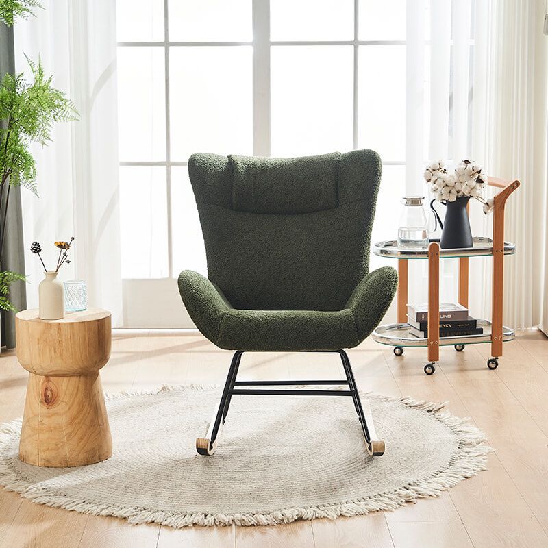 36.5" Modern Nursery Rocking Chair with Wood and Metal Legs - Deep Green Teddy Fabric