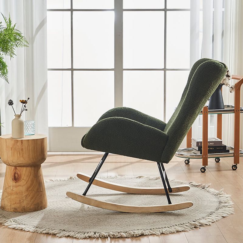 36.5" Modern Nursery Rocking Chair with Wood and Metal Legs - Deep Green Teddy Fabric