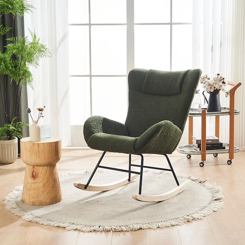 36.5" Modern Nursery Rocking Chair with Wood and Metal Legs - Deep Green Teddy Fabric