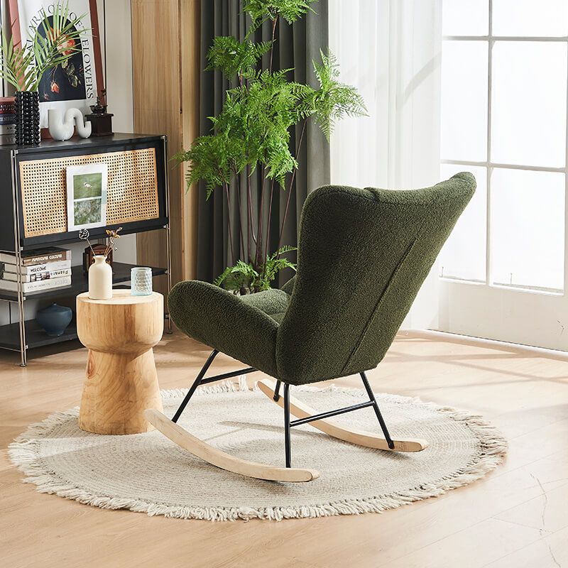 36.5" Modern Nursery Rocking Chair with Wood and Metal Legs - Deep Green Teddy Fabric