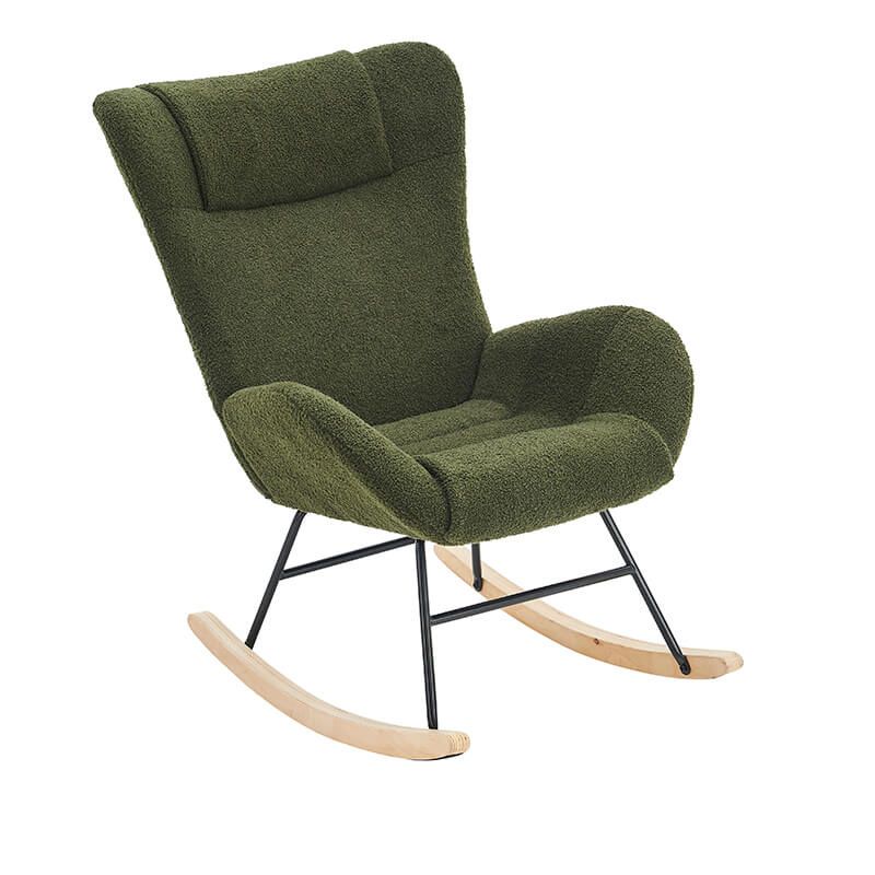 36.5" Modern Nursery Rocking Chair with Wood and Metal Legs - Deep Green Teddy Fabric