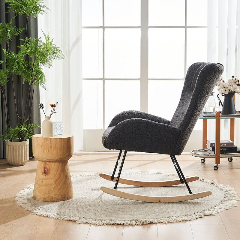 36.5" Modern Nursery Rocking Chair with Wood and Metal Legs - Deep Grey Teddy Fabric